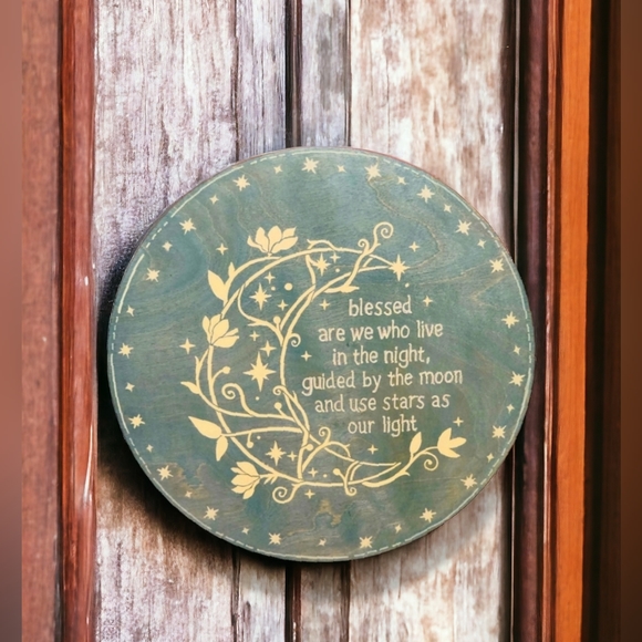 Handpainted Moon and Stars Wood Sign - Picture 1 of 5